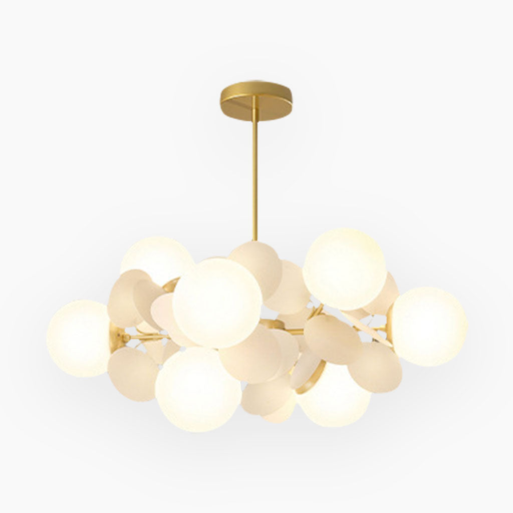 Contemporary Ceiling Fixture Featuring Several Opal Glass Spheres