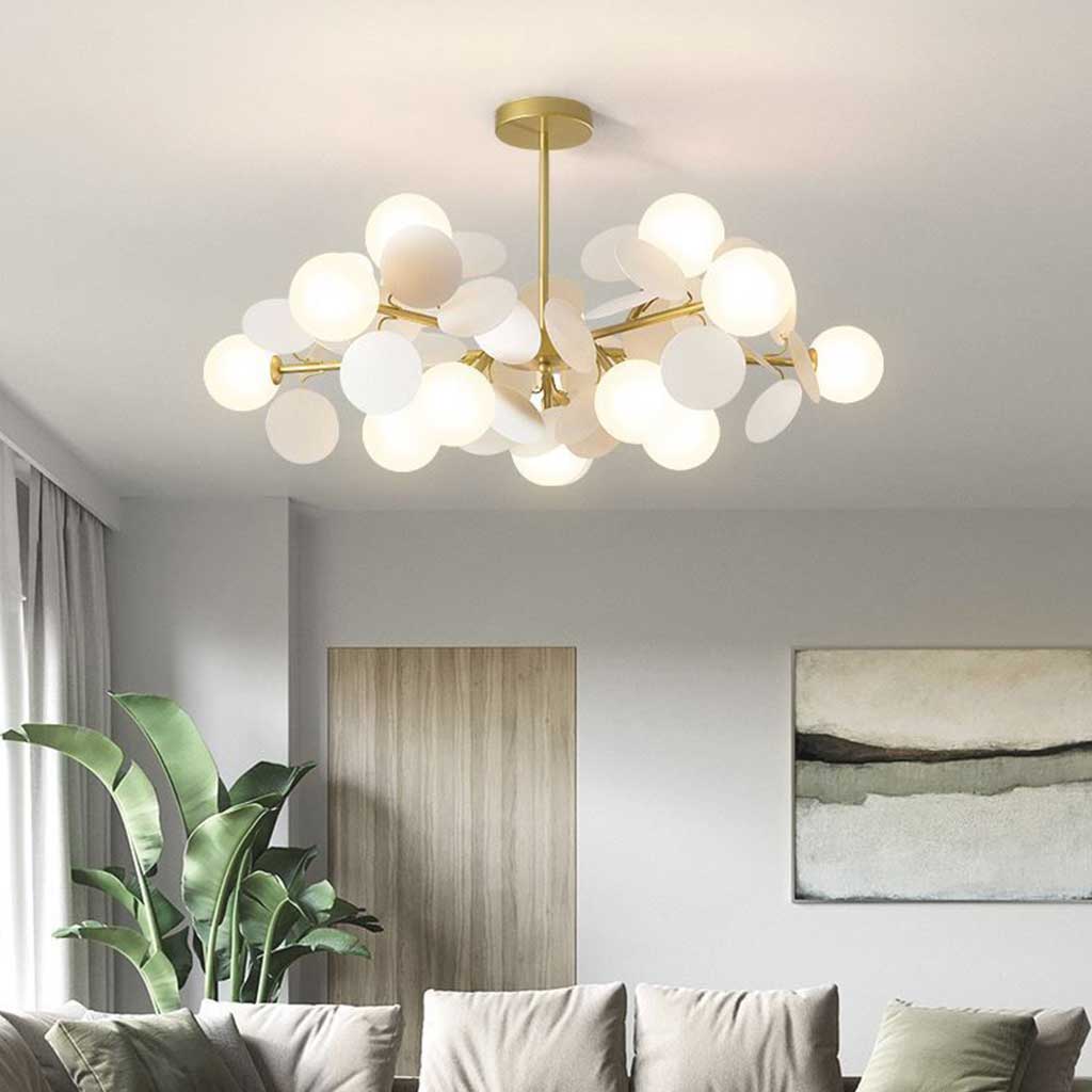 Contemporary Ceiling Fixture Featuring Several Opal Glass Spheres