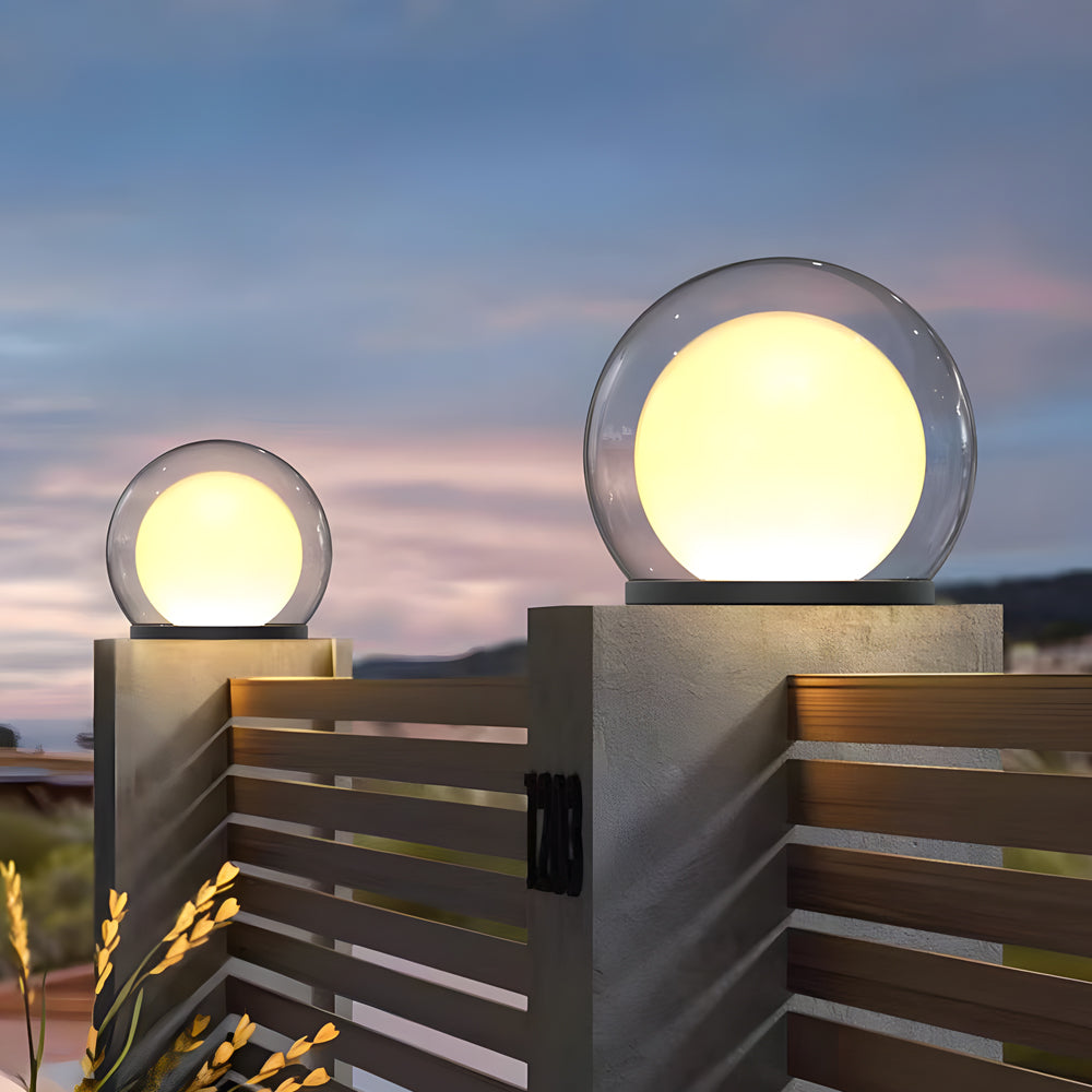 Outdoor Round Globe Lamp with Glass Shade and Black Housing