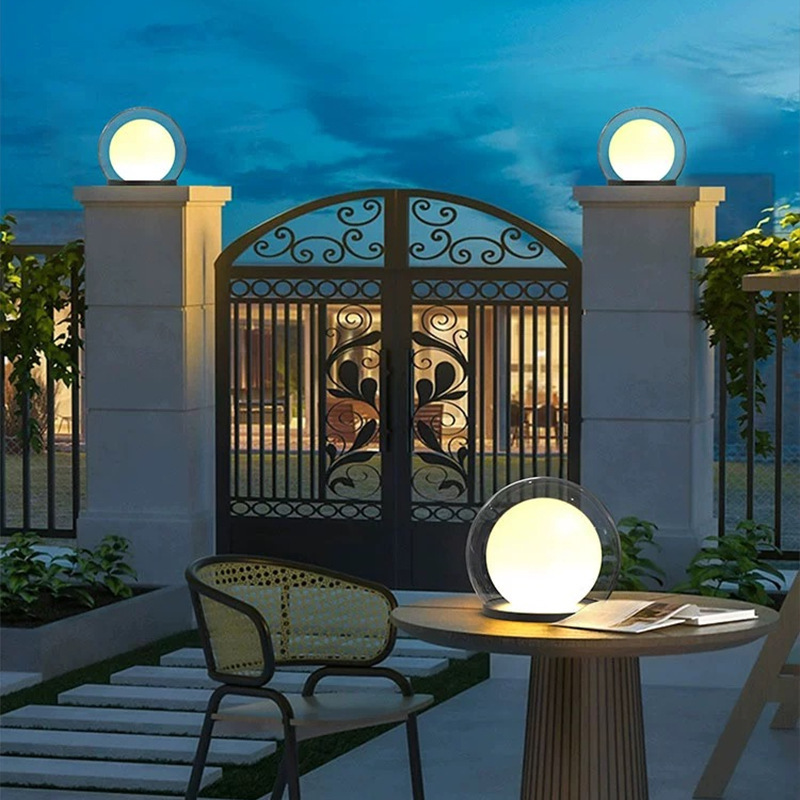 Outdoor Round Globe Lamp with Glass Shade and Black Housing