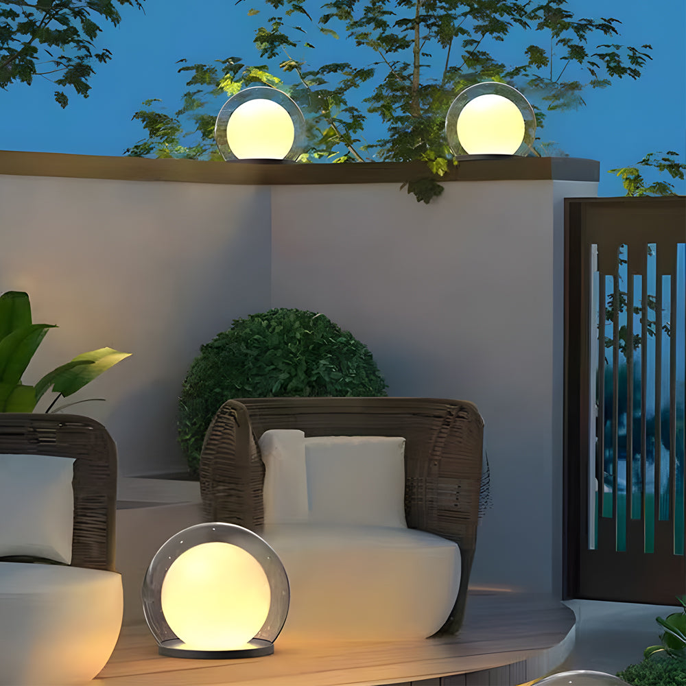 Outdoor Round Globe Lamp with Glass Shade and Black Housing