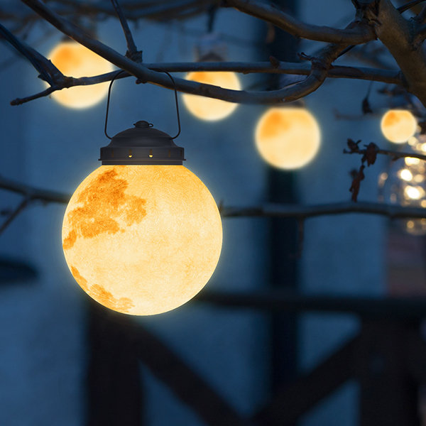 Gold Round Moon-Shaped Solar Garden Hanging Light