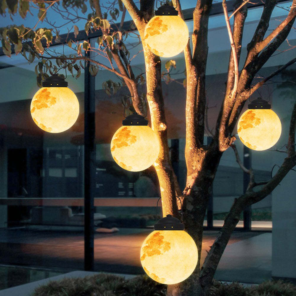 Gold Round Moon-Shaped Solar Garden Hanging Light