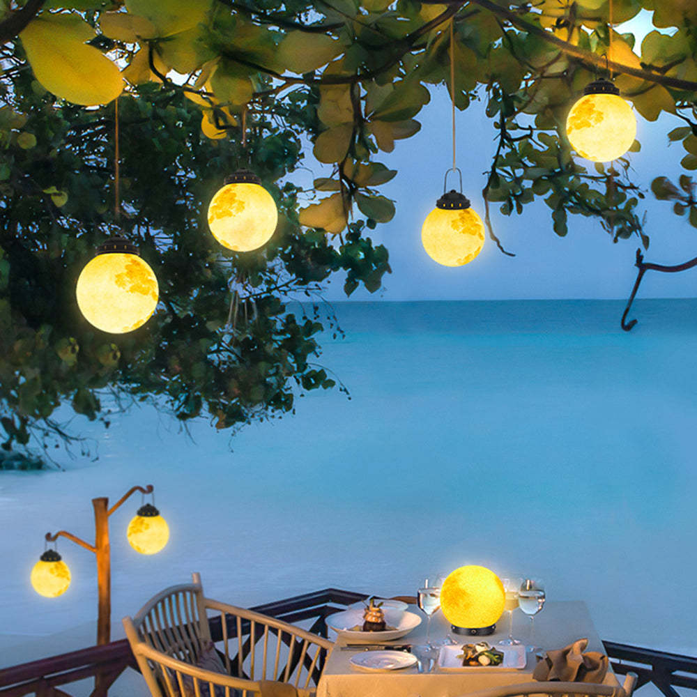 Gold Round Moon-Shaped Solar Garden Hanging Light