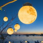 Gold Round Moon-Shaped Solar Garden Hanging Light