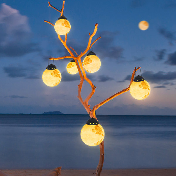 Gold Round Moon-Shaped Solar Garden Hanging Light