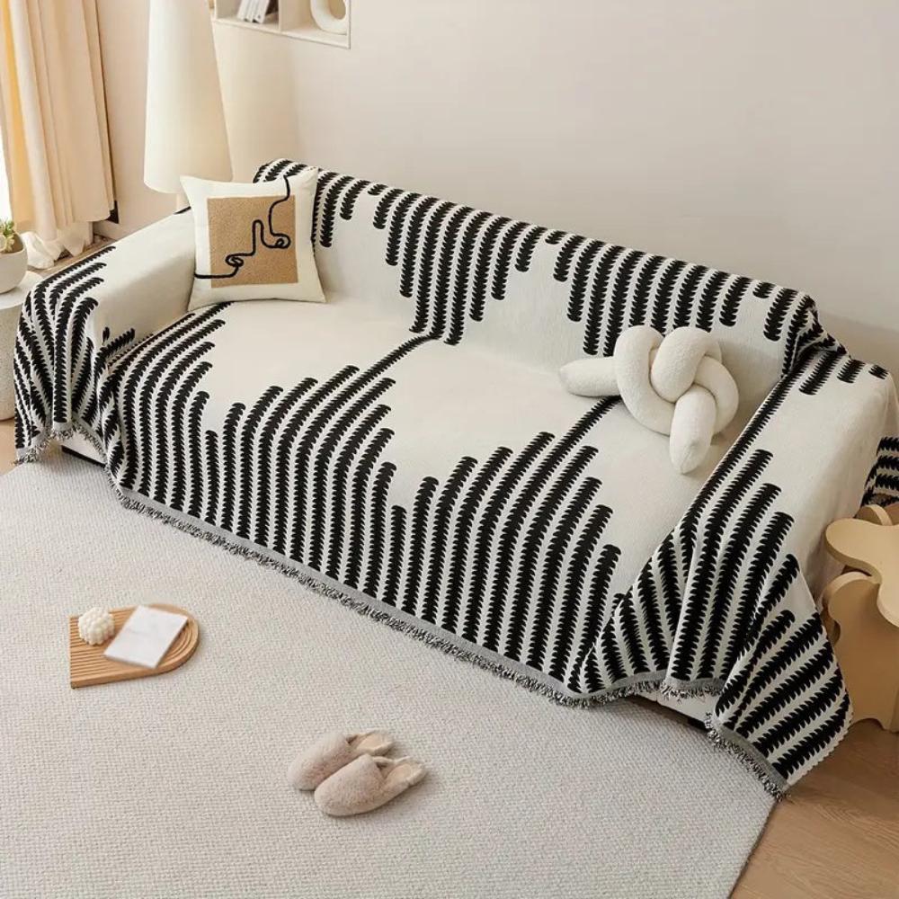 Scandinavian Leaf Print Sofa Slipcover in Chenille Fabric