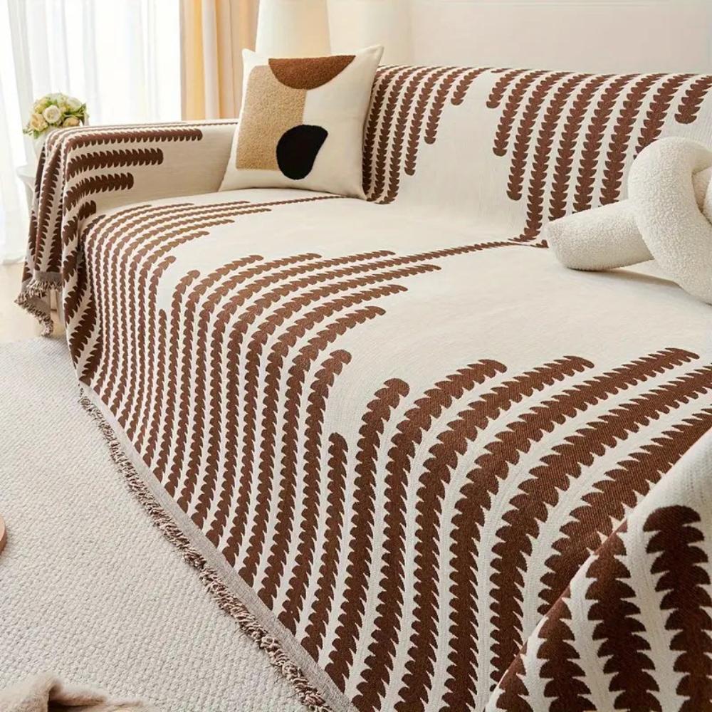 Scandinavian Leaf Print Sofa Slipcover in Chenille Fabric