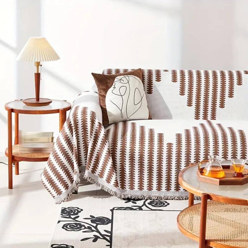 Scandinavian Leaf Print Sofa Slipcover in Chenille Fabric