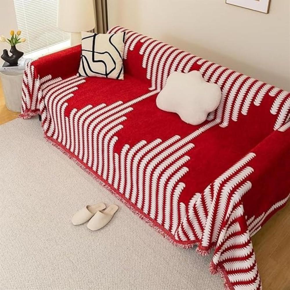Scandinavian Leaf Print Sofa Slipcover in Chenille Fabric