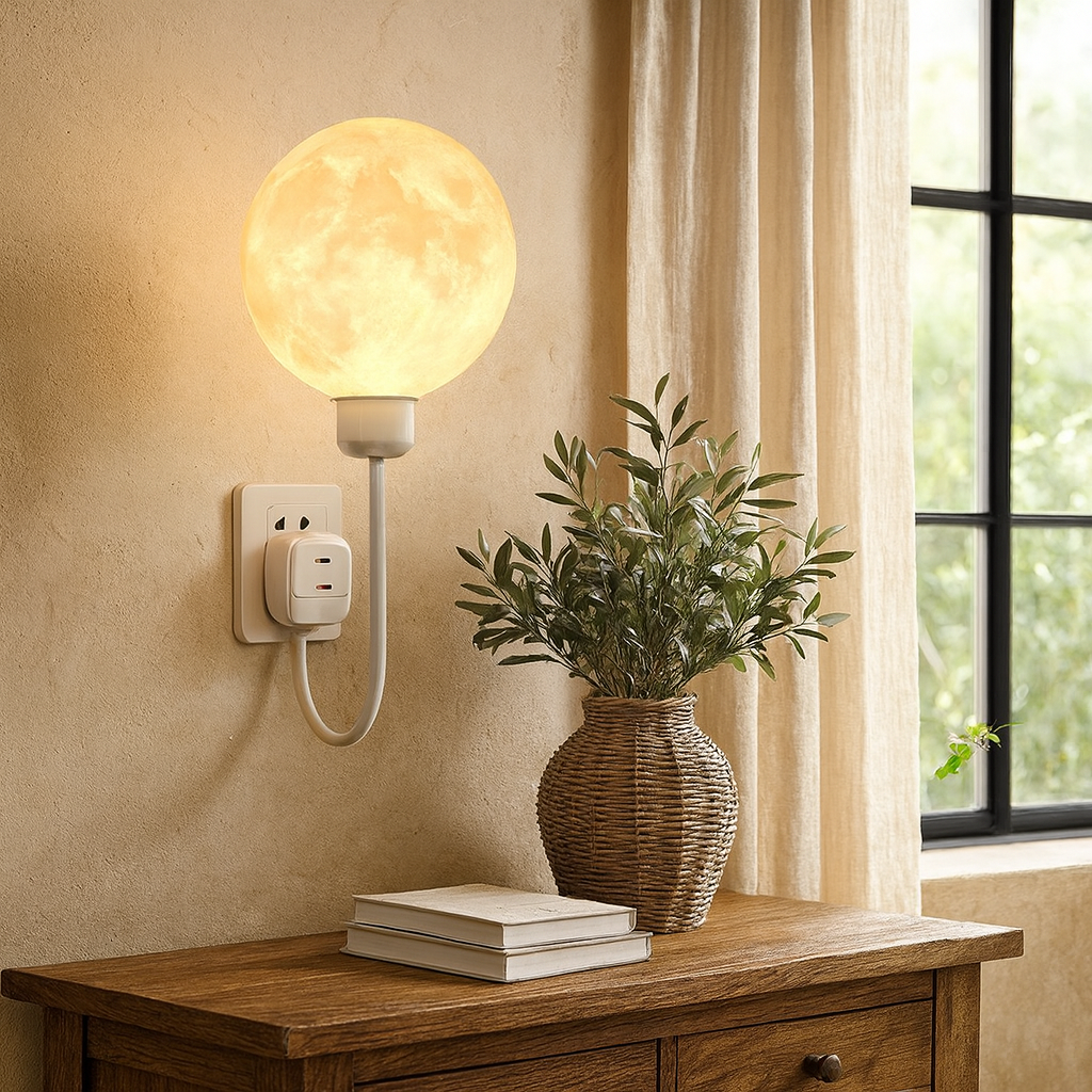 Wall Lamp with Moon Design – Plug-In Style