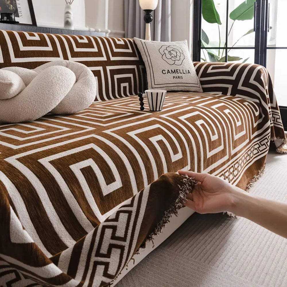 Durable Chenille Slipcover for Sofa with Bohemian Tassels
