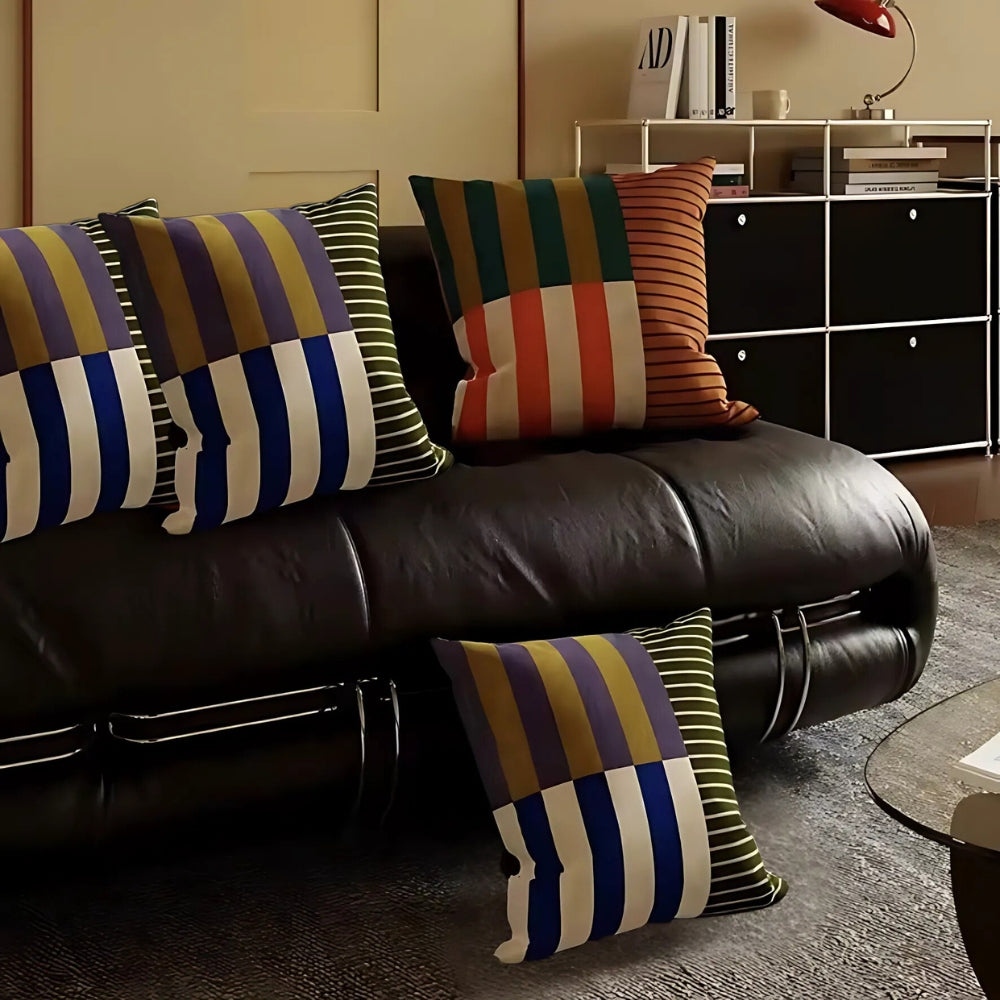 Double-Sided Print Cushion Cover with Colorful Mosaic Stripes