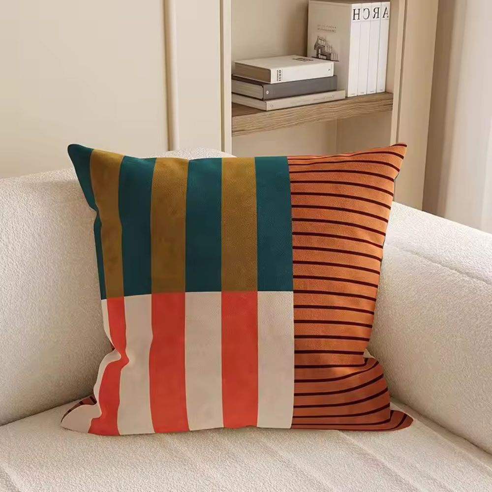 Double-Sided Print Cushion Cover with Colorful Mosaic Stripes