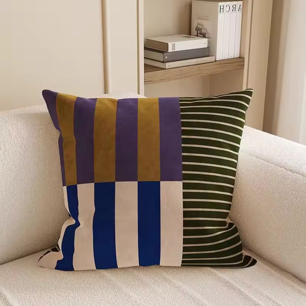 Double-Sided Print Cushion Cover with Colorful Mosaic Stripes
