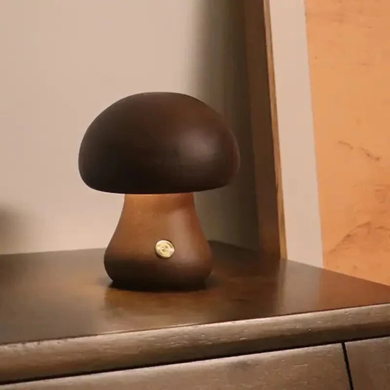 Touch-Controlled LED Night Light in Beech Wood - Cozy Mushroom Design