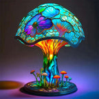 LED Ambient Glass Table Lamp in Mushroom Design with Resin Accent