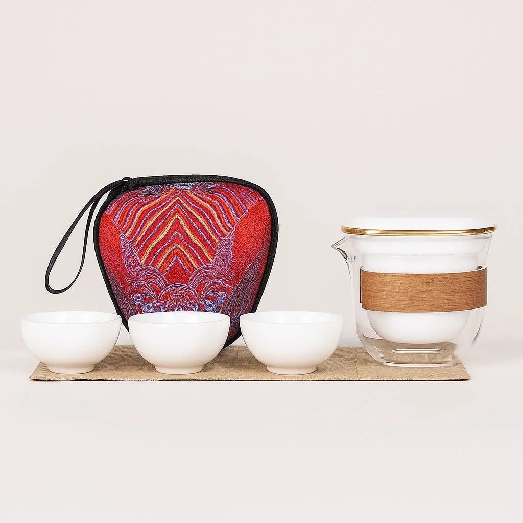 Portable Porcelain Tea Set with Bamboo Sleeve and Filter
