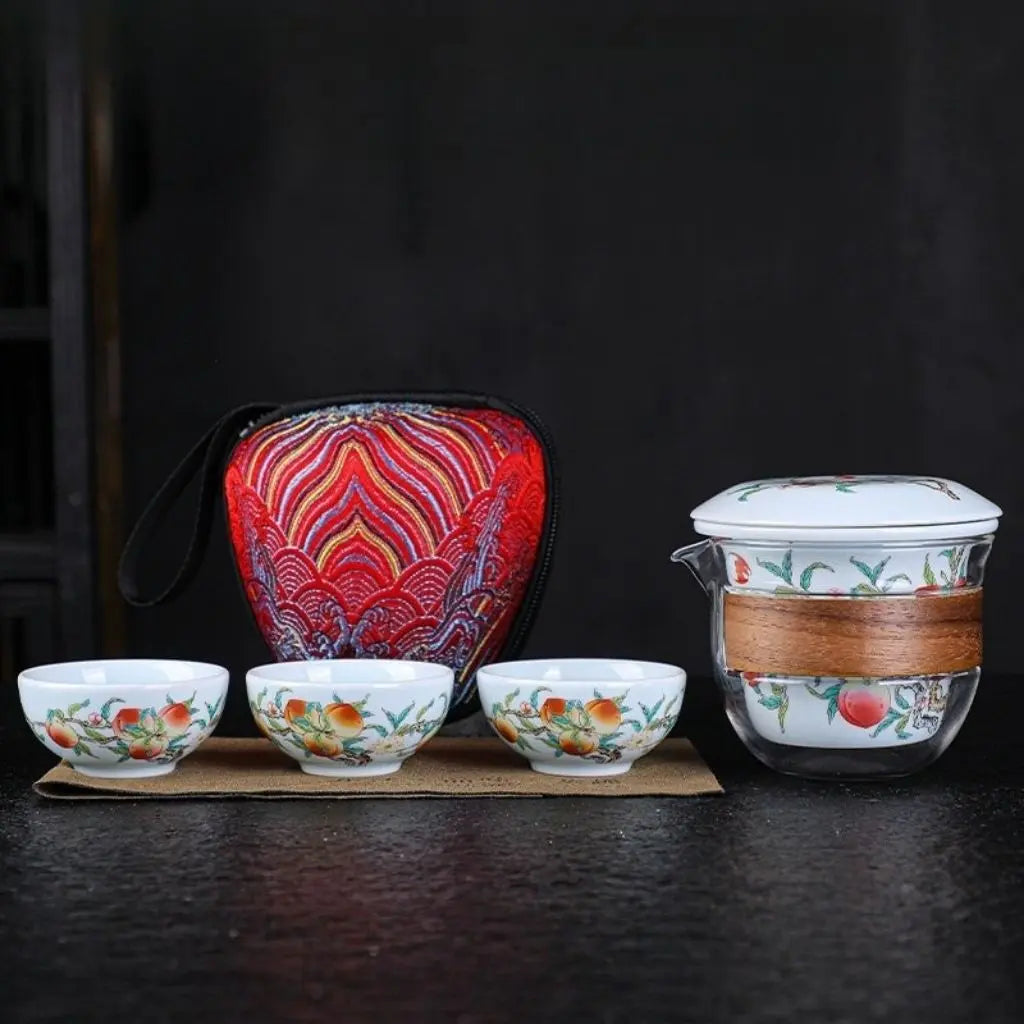 Portable Porcelain Tea Set with Bamboo Sleeve and Filter