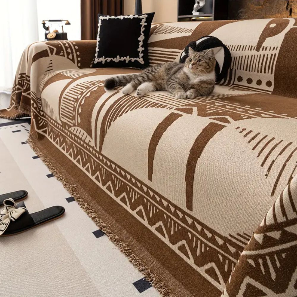 Tribal Pattern Sofa Cover in Soft Chenille Fabric