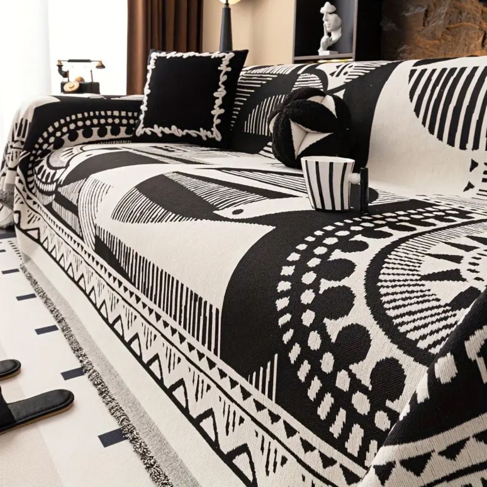 Tribal Pattern Sofa Cover in Soft Chenille Fabric