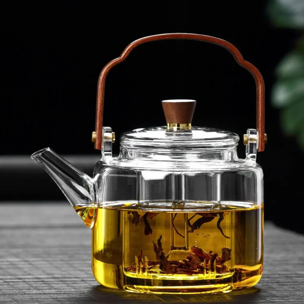 Elegant Heat-Resistant Glass Teapot with Wooden Handle