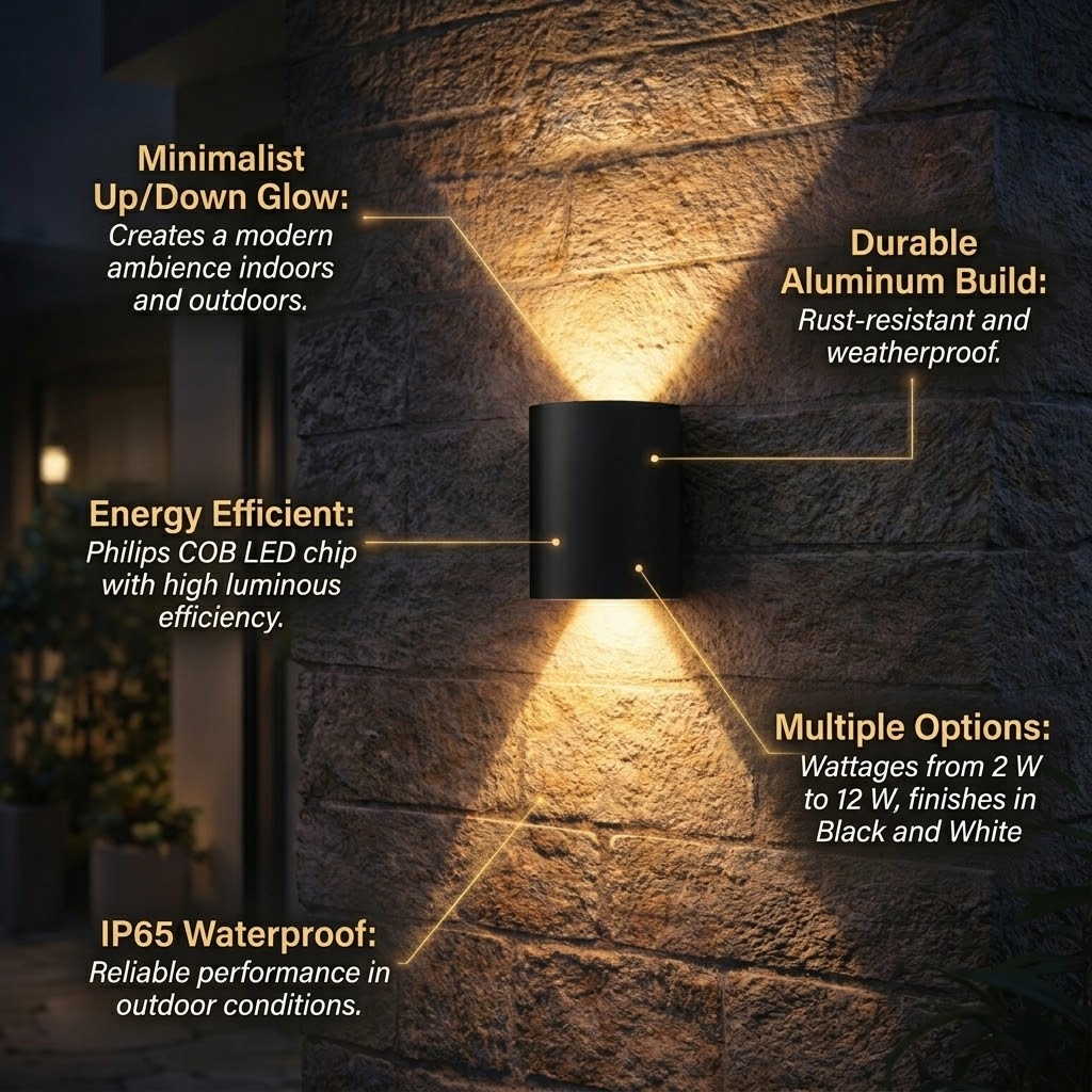 Minimalist LED Wall Light for Indoor and Outdoor Up-Down Illumination