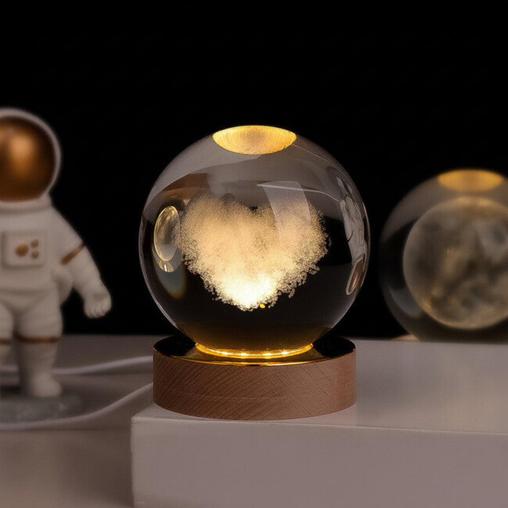 LED Table Lamp with Engraved 3D Planet Crystal Ball Night Light