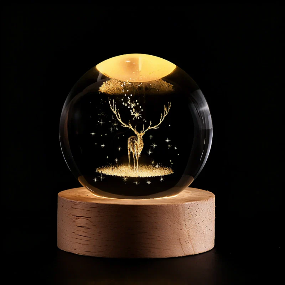 LED Table Lamp with Engraved 3D Planet Crystal Ball Night Light