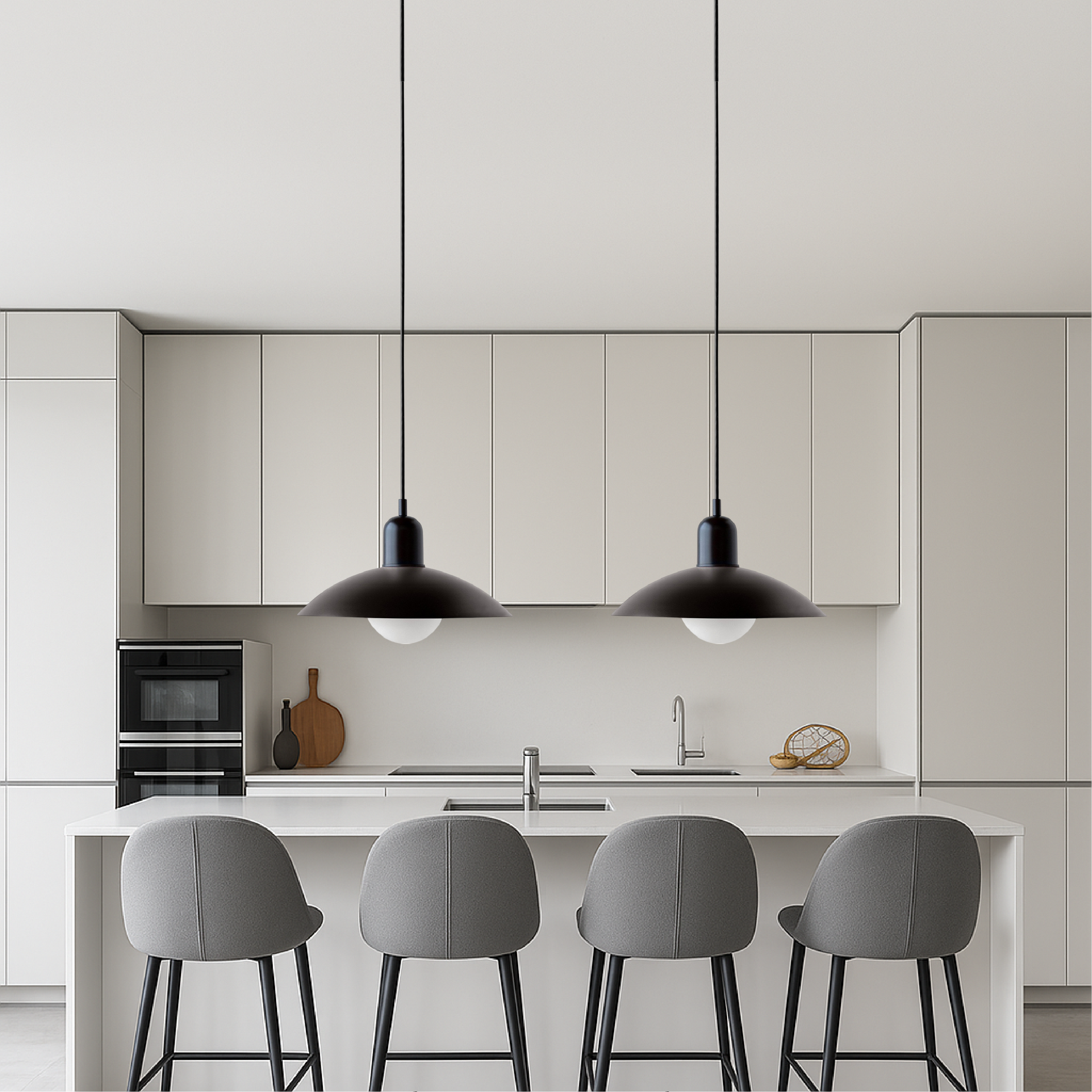 Ceiling Light Fixture with Curved Metal Shade - Hanging Design