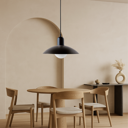 Ceiling Light Fixture with Curved Metal Shade - Hanging Design