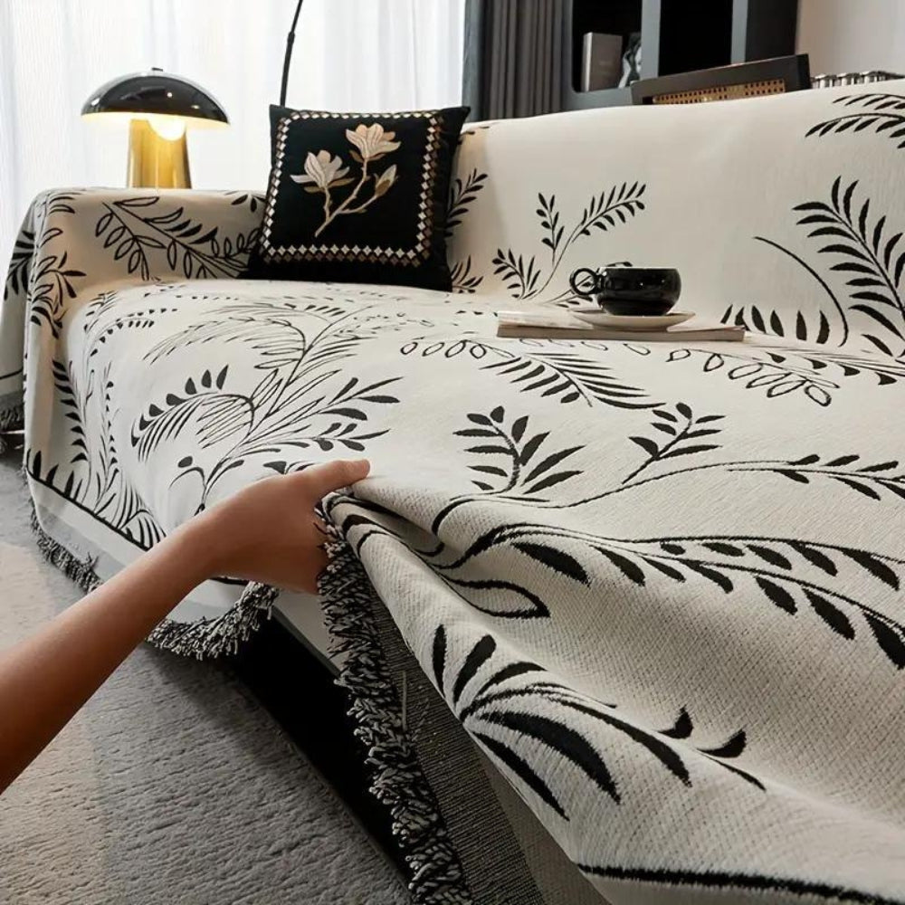 Stylish Cotton Blend Sofa Cover with Tassels - Non-Slip Chenille