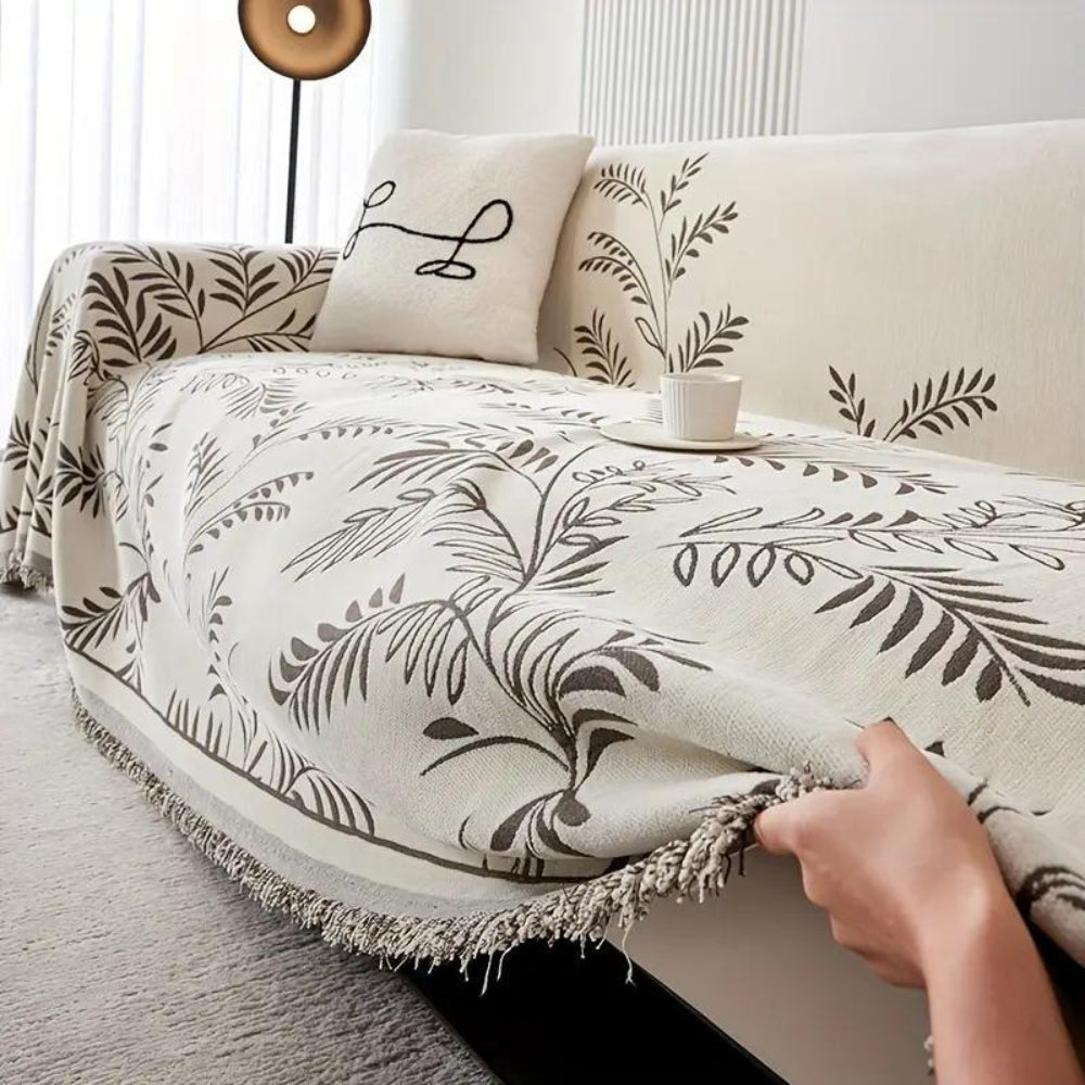 Stylish Cotton Blend Sofa Cover with Tassels - Non-Slip Chenille