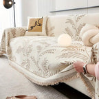 Stylish Cotton Blend Sofa Cover with Tassels - Non-Slip Chenille