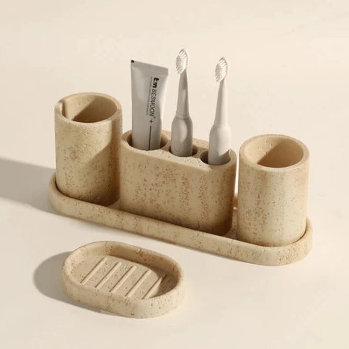 Beige Natural Travertine Stone Bathroom Accessory Collection