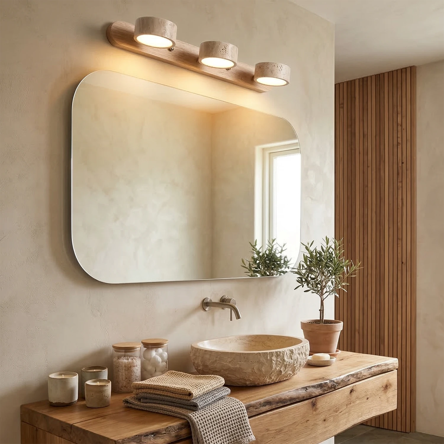 Adjustable LED Shade Natural Stone Wall Light – Modern Sconce for Home