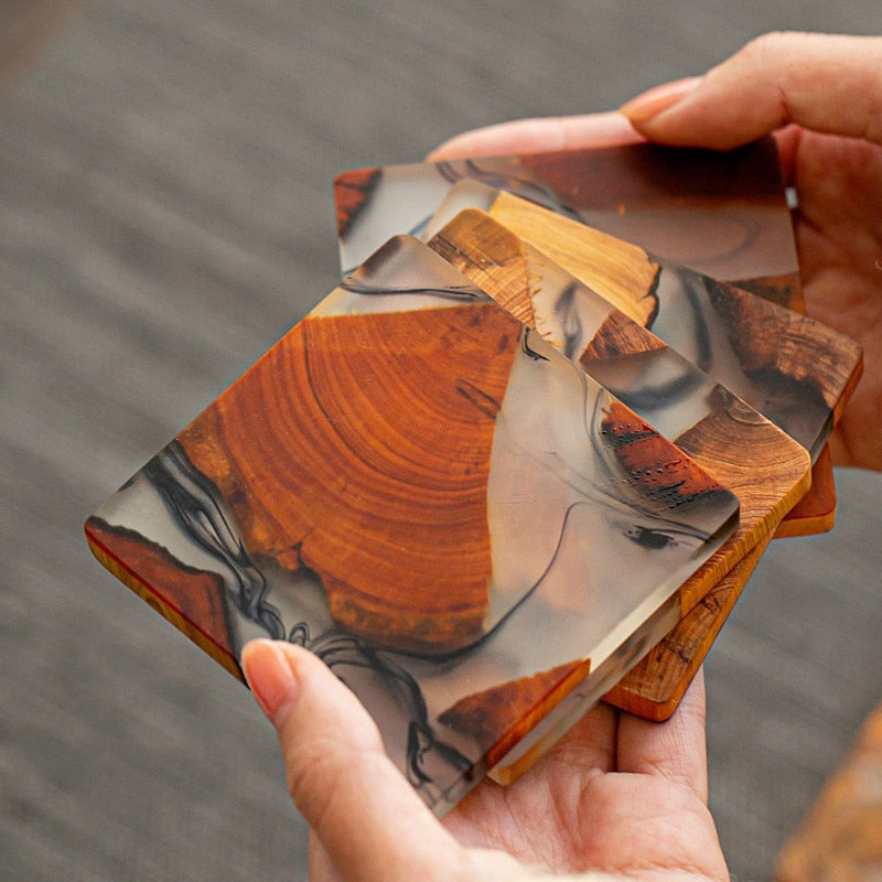 Waterproof and Heat-Resistant Coasters – Unique Pine Wood and Resin Design