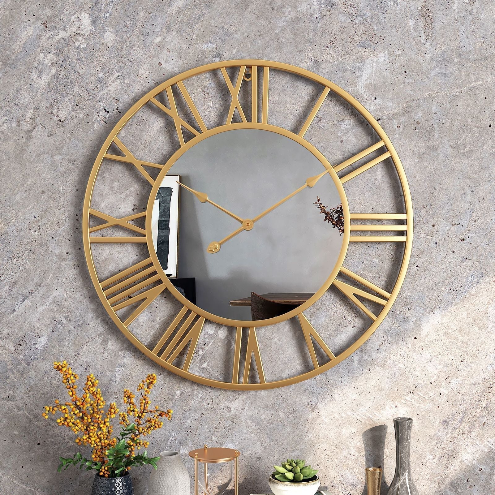 Large Decorative Wall Clock with Mirror Finish for Elegant Home Style