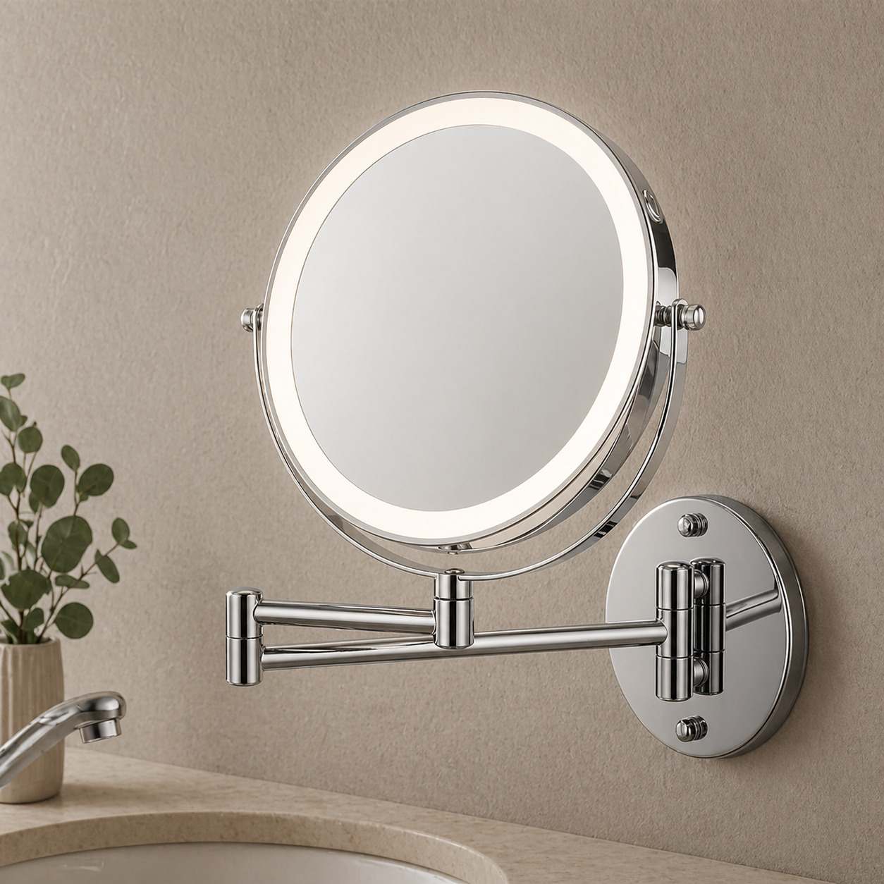 360° Rotating Shower Mirror with Adjustable LED Light for Shaving