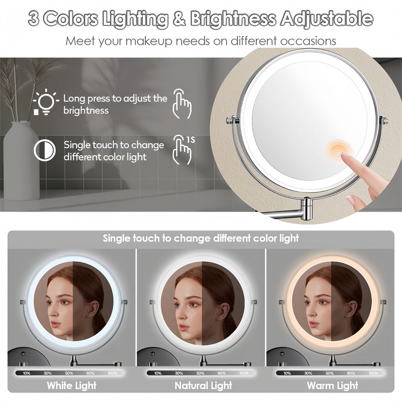360° Rotating Shower Mirror with Adjustable LED Light for Shaving