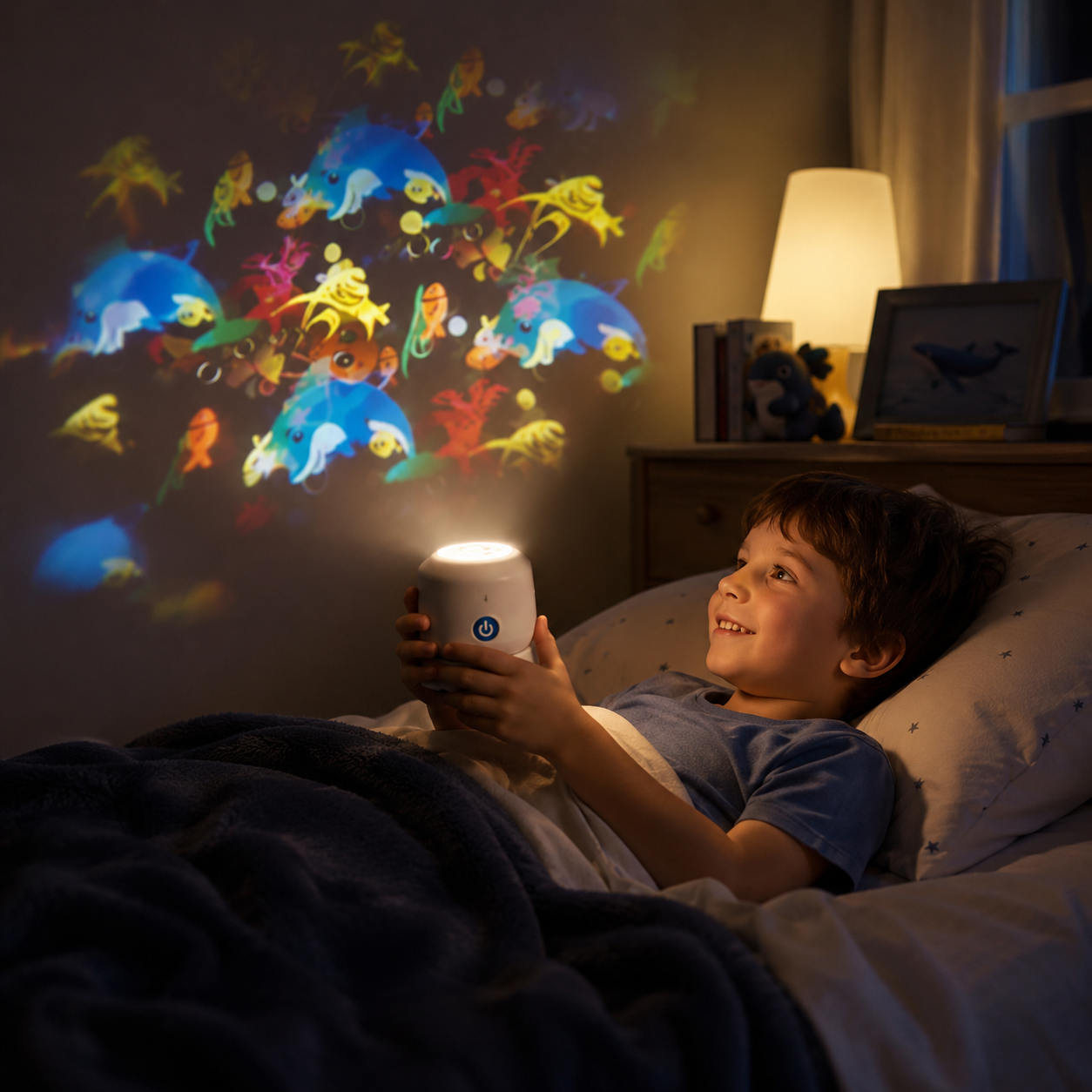 Rotating Ocean Projection Lamp for Nighttime Illumination
