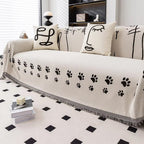 Chenille Fabric Sofa Cover for Cats - Playful Paw Design