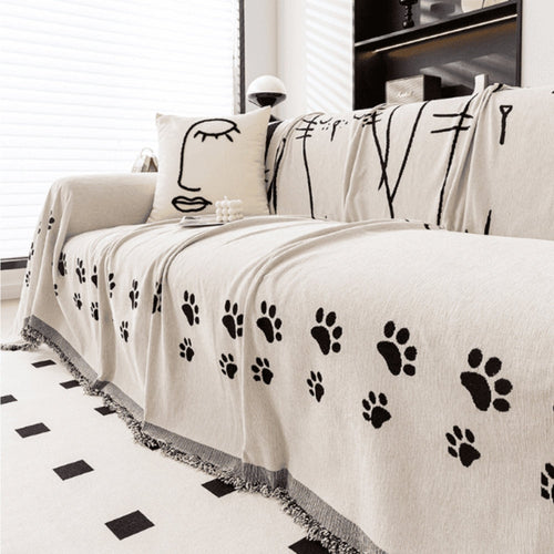 Chenille Fabric Sofa Cover for Cats - Playful Paw Design