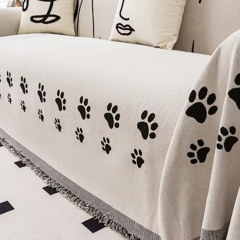 Chenille Fabric Sofa Cover for Cats - Playful Paw Design