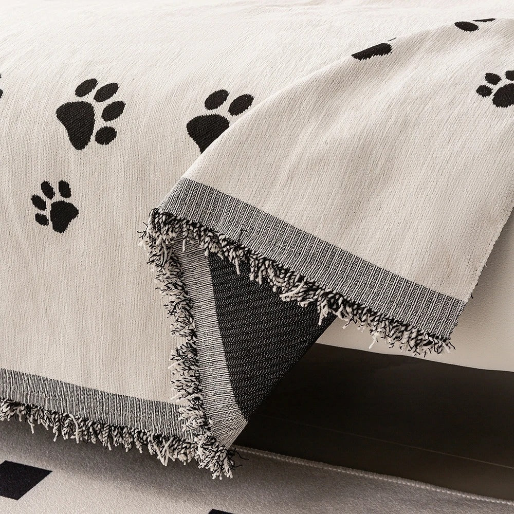 Chenille Fabric Sofa Cover for Cats - Playful Paw Design