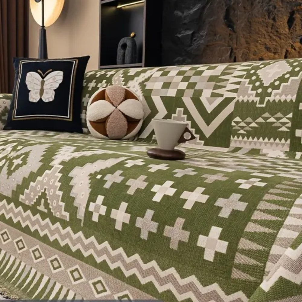 Ethnic Patterned Sofa Cover in Soft Chenille Fabric