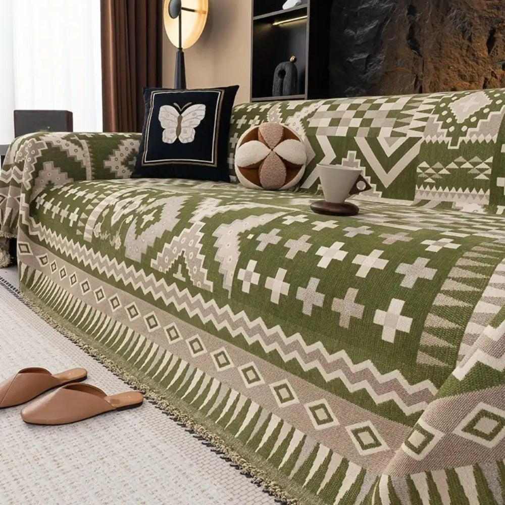 Ethnic Patterned Sofa Cover in Soft Chenille Fabric