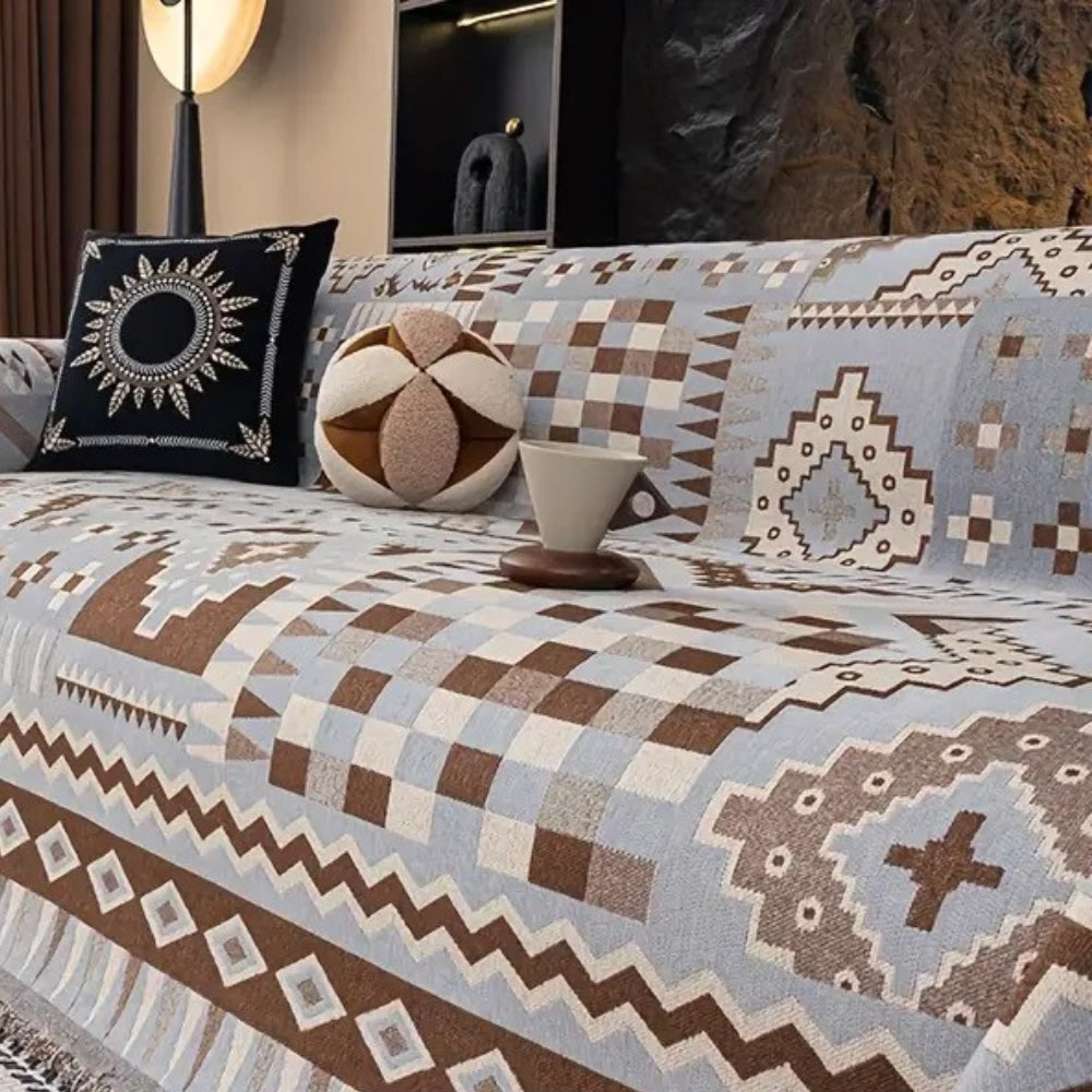 Ethnic Patterned Sofa Cover in Soft Chenille Fabric