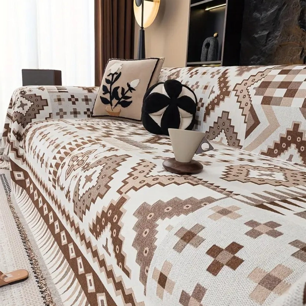 Ethnic Patterned Sofa Cover in Soft Chenille Fabric