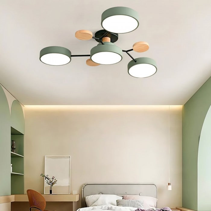 Modern Flush Mount Ceiling Light with Wood Accents – Elegant Design